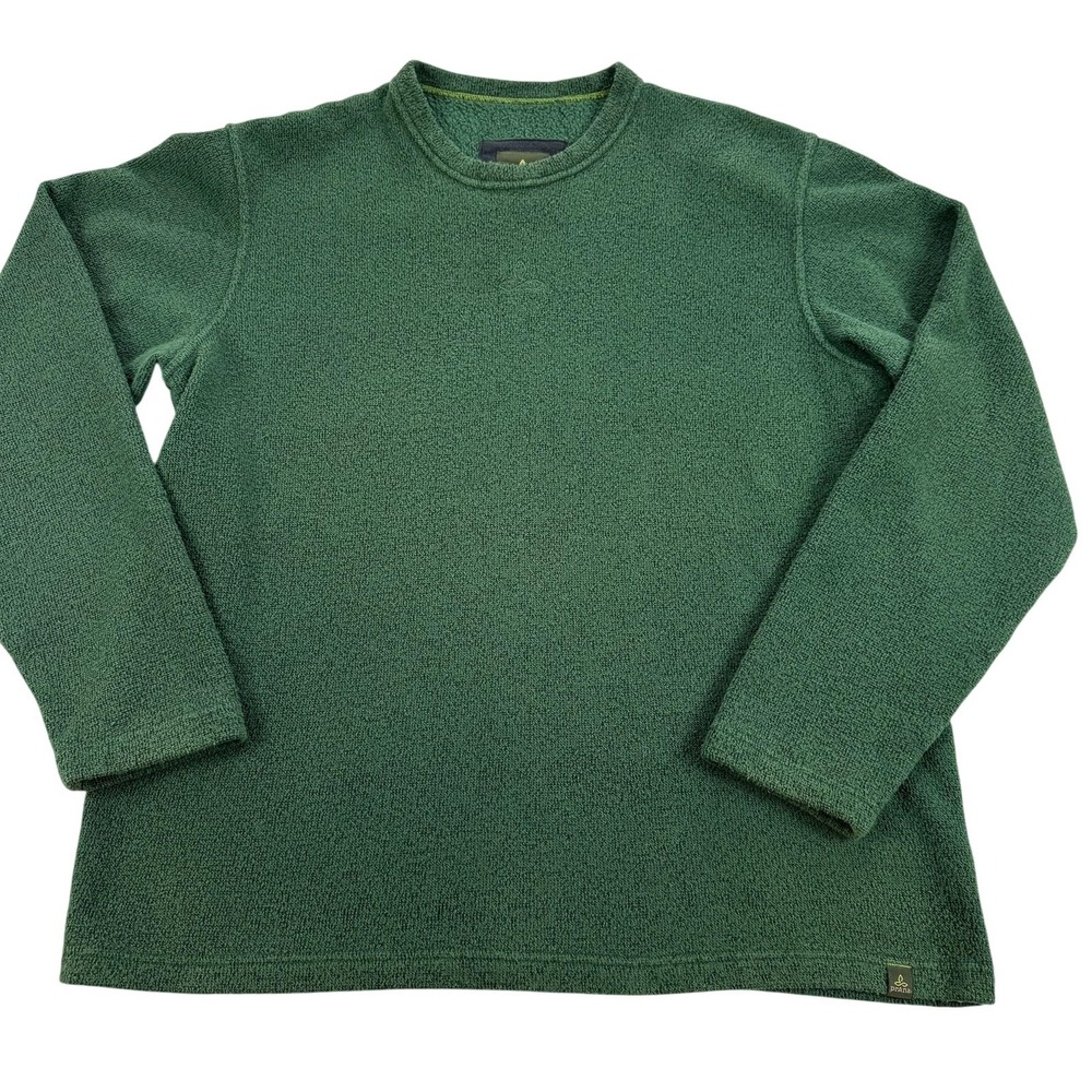 PrAna Sweater Mens Large Green Cotton Blend Crewneck Pullover Knit Textured